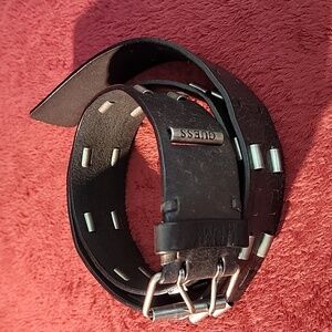 Guess Dark Vintage Leather Belt with Silver Details